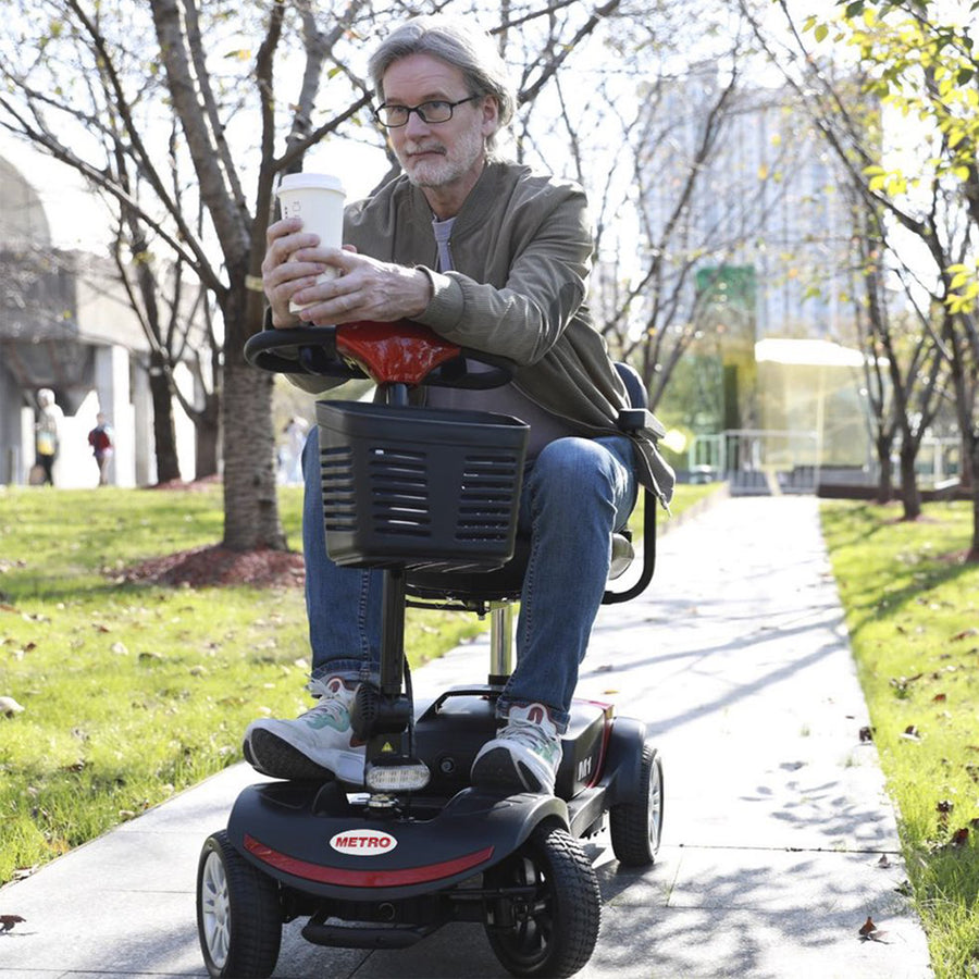 Segmart Compact Mobility Scooters for Senior, Heavy Duty Handicap Electric Scooters with 4 Wheel, Lightweight Motorized Scooter with Detachable Basket, Outdoor Scooter with Anti-Tip wheel, Red, S8680