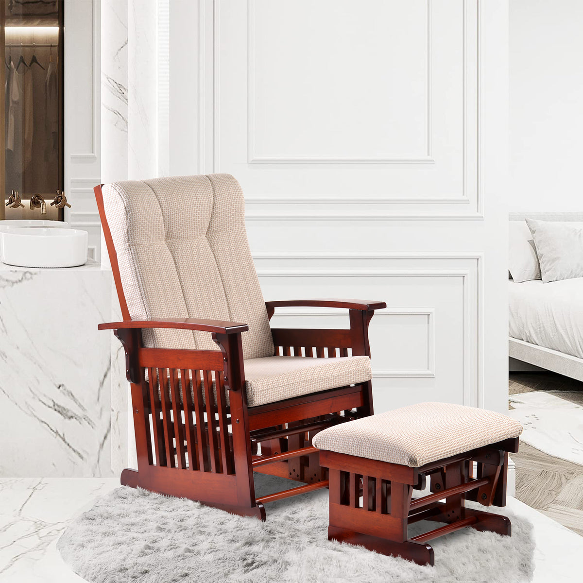 Segmart Nursery Glider Chair and Ottoman Sets, Solid Wood Base