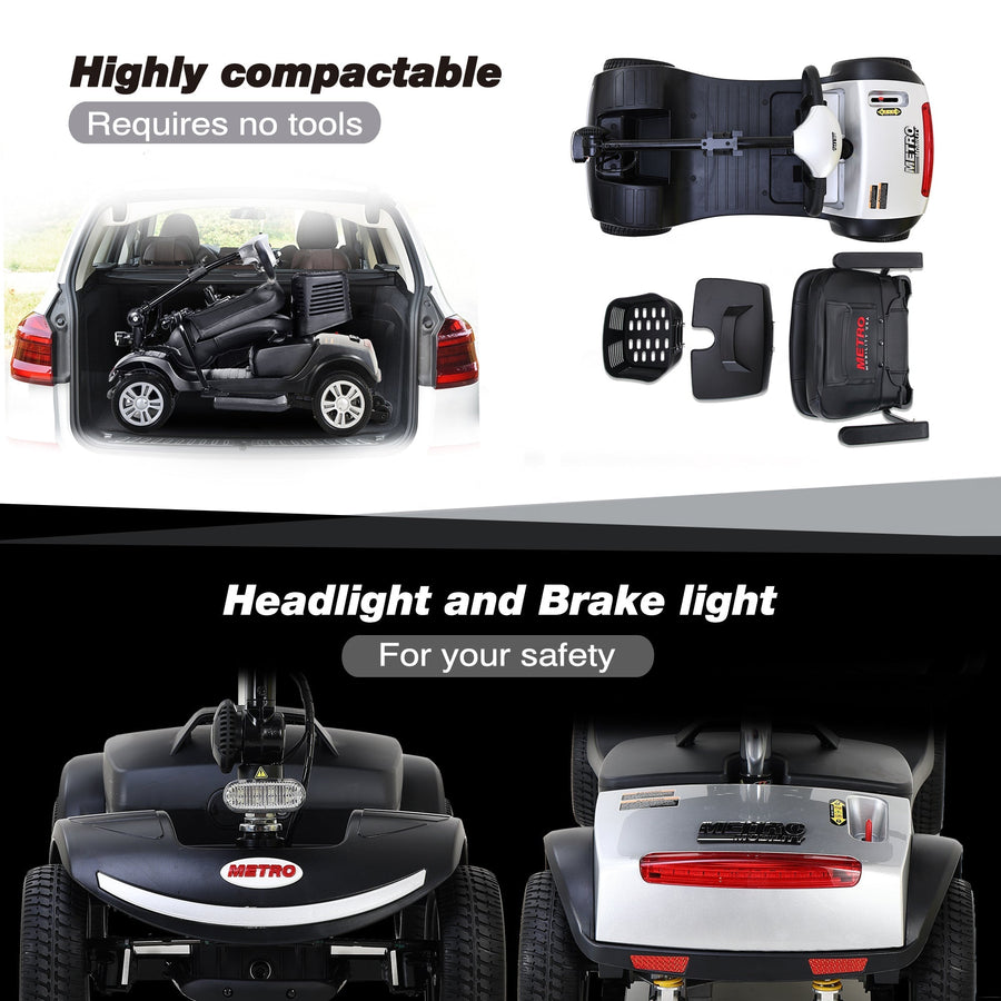 Mobility Scooters for Senior, Heavy Duty Electric Scooters with 300W Motor, Lightweight Compact Motorized Scooter with Headlights, Outdoor Mobility Scooter With Anti-Tip wheels, Silver, SS1903