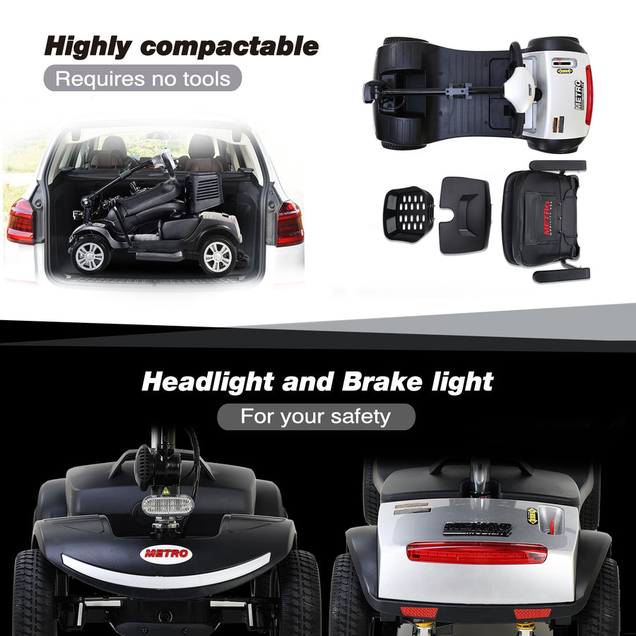 Mobility Scooters for Senior, Heavy Duty Electric Scooters with 300W Motor, Lightweight Compact Motorized Scooter with Headlights, Outdoor Mobility Scooter With Anti-Tip wheels, Silver, SS1903