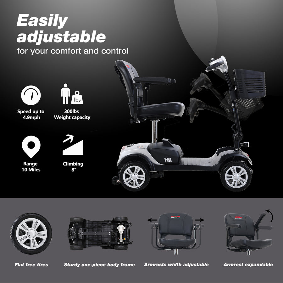 Compact Mobility Scooters for Senior, SEGMART Heavy Duty Electric Scooters with 300W Motor, Motorized Scooter with Detachable Basket, Outdoor Scooter With Anti-Tip Tires, Silver, SS1910