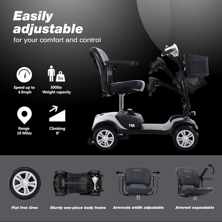 Mobility Scooters for Senior, Heavy Duty Electric Scooters with 300W Motor, Lightweight Compact Motorized Scooter with Headlights, Outdoor Mobility Scooter With Anti-Tip wheels, Silver, SS1903