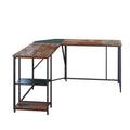 Large Computer Desk, L-Shaped Computer Desk with 2-Tier Storage Shelves, Modern Design PC Laptop Computer Study Desk with Footrest, Durable Large computer desk for Home Office Studio, Brown, S9028