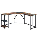 Large Computer Desk, L-Shaped Computer Desk with 2-Tier Storage Shelves, Modern Design PC Laptop Computer Study Desk with Footrest, Durable Large computer desk for Home Office Studio, Brown, S9028