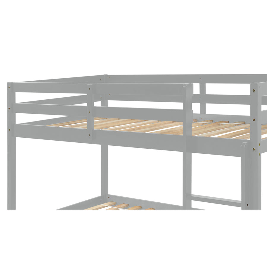Twin over Twin Bunk Bed, SEGMART Wood Bunk Beds for Kids, Solid Bunk Bed Twin over Twin, Low Bunk Beds with Ladder/Rail, Space-Saving Bunk Beds for Small Rooms, No Box Spring Needed, Gray, H1401
