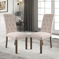 SEGMART Upholstered Dining Chairs Set of 2, Tufted High Back Padded Dining Chairs w/Solid Wood Legs, Classic Fabric Beige Linen Parsons Dining Side Chair, Beige, S12483