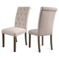 Beige Tufted Dining Chairs Set of 2, Upholstered High Back Padded Dining Chairs w/Solid Wood Legs, Classic Fabric Linen Dining Side Chair, for Home/Kitchen/Living Room/Party, S12493