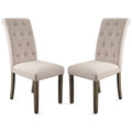 SEGMART Upholstered Dining Chairs Set of 2, Tufted High Back Padded Dining Chairs w/Solid Wood Legs, Classic Fabric Beige Linen Parsons Dining Side Chair, Beige, S12483
