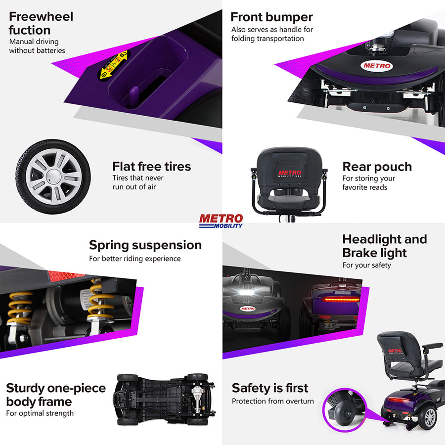 Outdoor Mobility Scooters for Senior, 4 Wheel Mobility Scooter with Detachable Basket, Motorized Electric Medical Carts for Seniors, Handicapped, Disabled Adults, Max Speed 8km/h, 265lbs, S8666