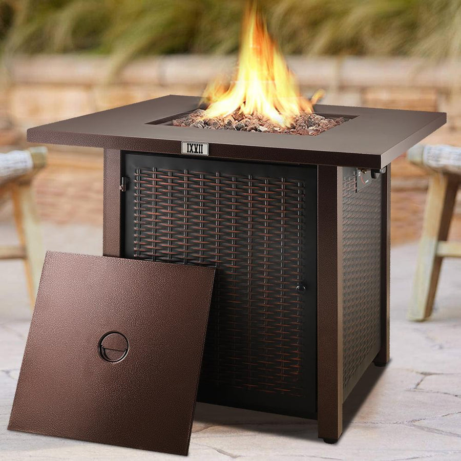 SEGMART 28'' Gas Fire Pit Table, 40000 BTU Auto-Ignition Fire Pit Table with Lid & Lava Rock, Control Knob, S10