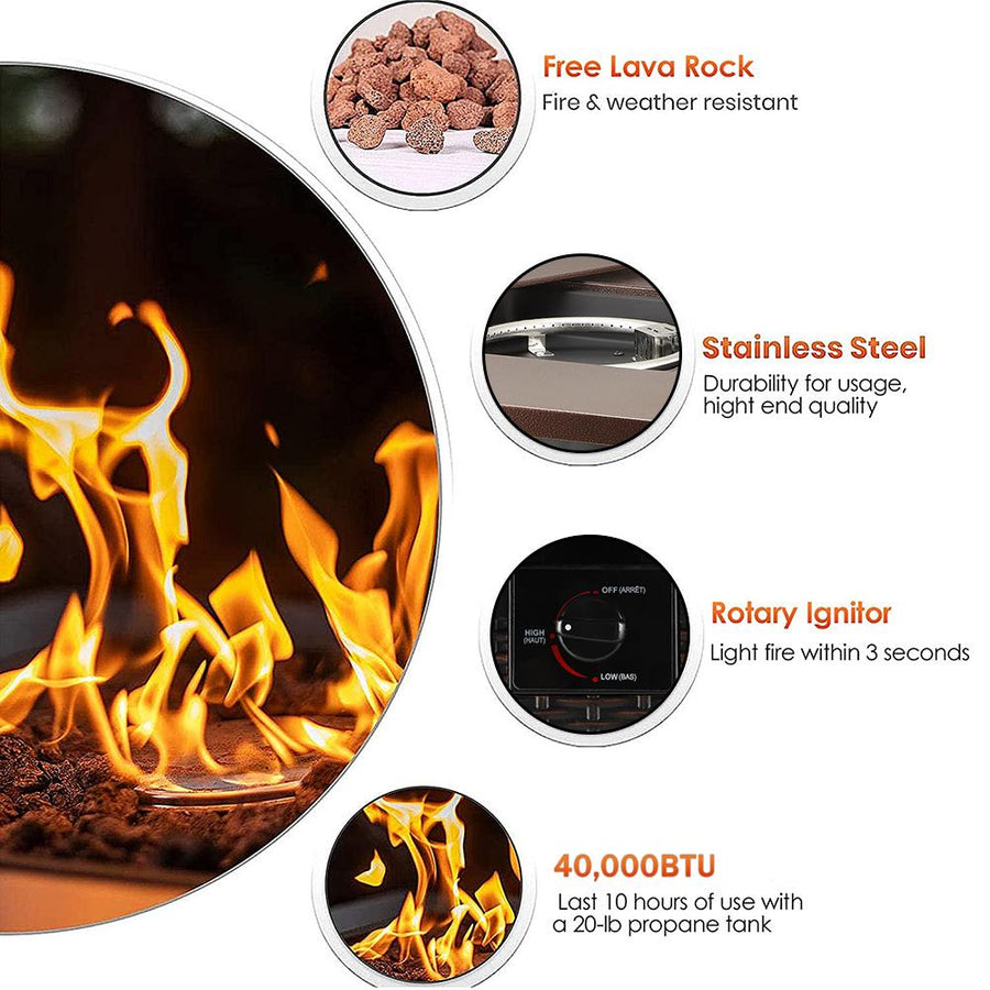SEGMART 28'' Gas Fire Pit Table, 40000 BTU Auto-Ignition Fire Pit Table with Lid & Lava Rock, Control Knob, S10