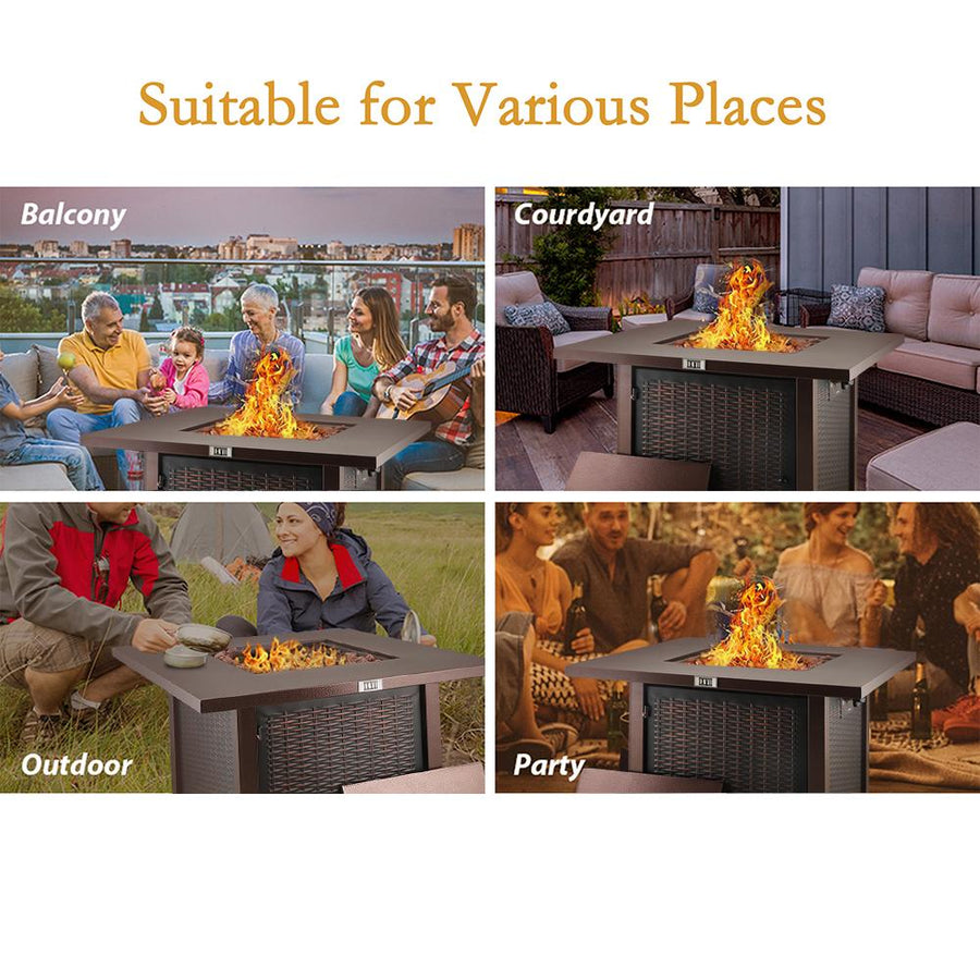 SEGMART 28'' Gas Fire Pit Table, 40000 BTU Auto-Ignition Fire Pit Table with Lid & Lava Rock, Control Knob, S10