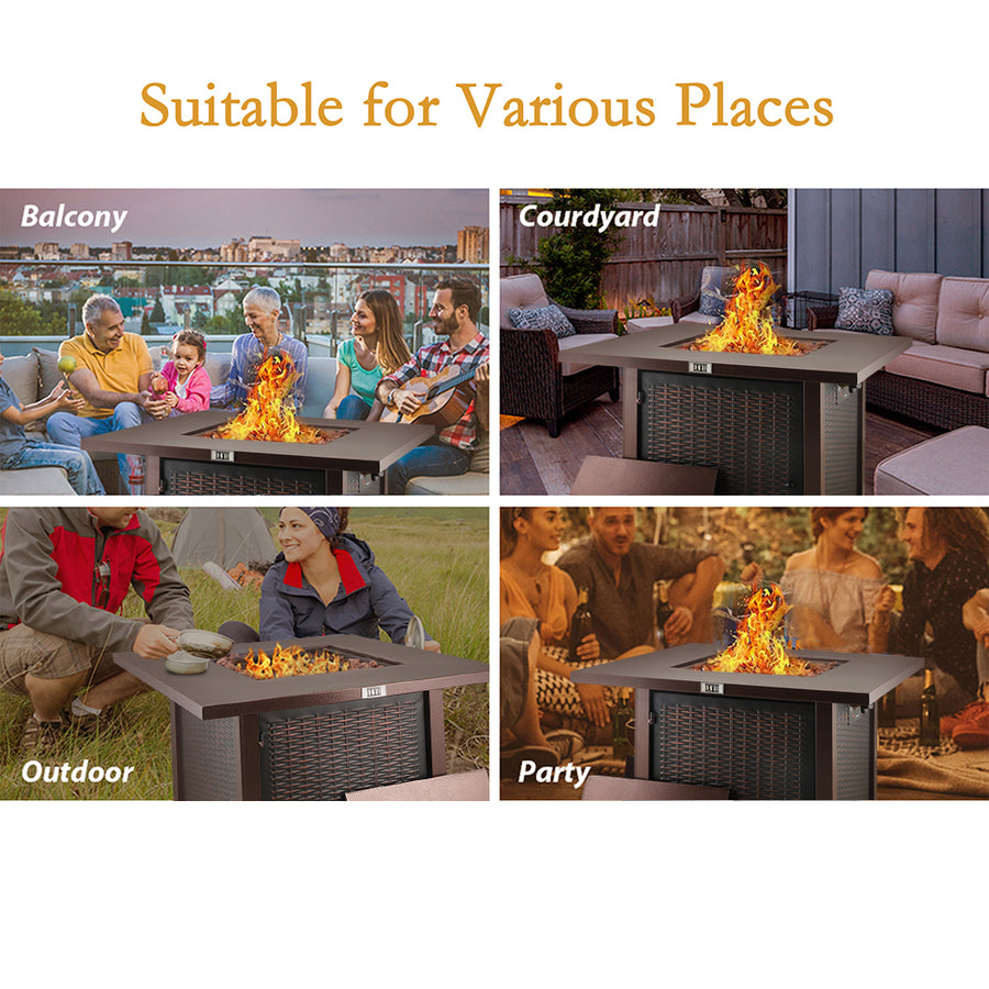 SEGMART 28'' Propane Gas Fire Pit Table, 40000 BTU Auto-Ignition Fire Pit Table with Removable Lid & Lava Rock, Control Knob, Bronze, S9678