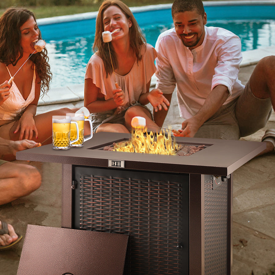 SEGMART 28'' Propane Gas Fire Pit Table, 40000 BTU Auto-Ignition Fire Pit Table with Removable Lid & Lava Rock, Control Knob, Bronze, S9678