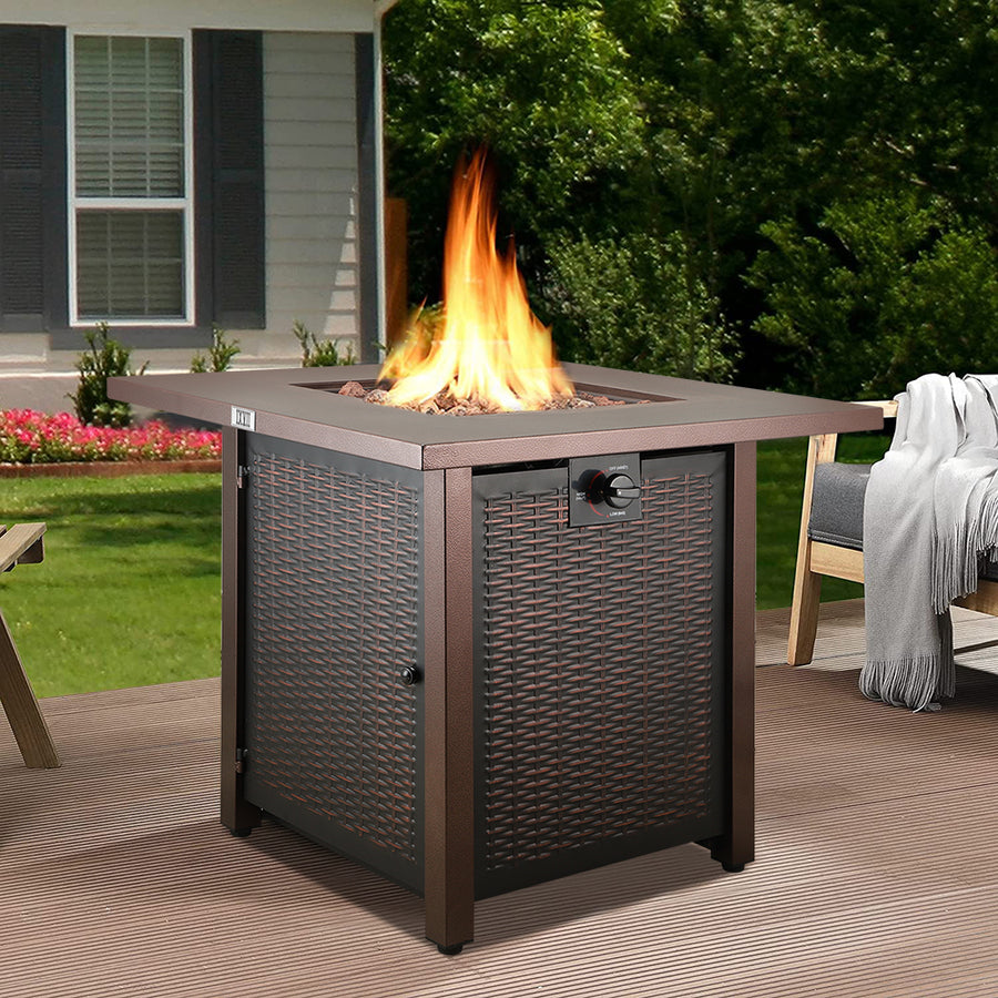 SEGMART 28'' Propane Gas Fire Pit Table, 40000 BTU Auto-Ignition Fire Pit Table with Removable Lid & Lava Rock, Control Knob, Bronze, S9678