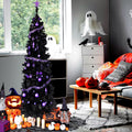 7.5Ft Halloween Christmas Tree, Artificial Christmas Tree with 840 Tips, Collapsible Pencil Halloween Christmas Trees w/Solid Metal Legs, Halloween Decorations for Indoor Outdoor, Black, SS1502