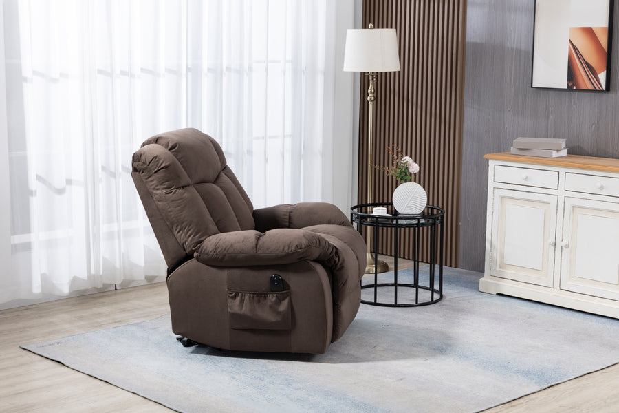 Lift Recliner, Electric Power Lounge Single Sofa for Elderly and Disabled, Heavy Duty Reclining Chair with Remote Control, Plush Fabric Sofa Living Room Chair with Overstuffed Design, Coffee, SS438