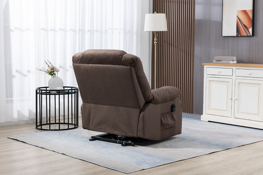 Lift Recliner, Electric Power Lounge Single Sofa for Elderly and Disabled, Heavy Duty Reclining Chair with Remote Control, Plush Fabric Sofa Living Room Chair with Overstuffed Design, Coffee, SS438