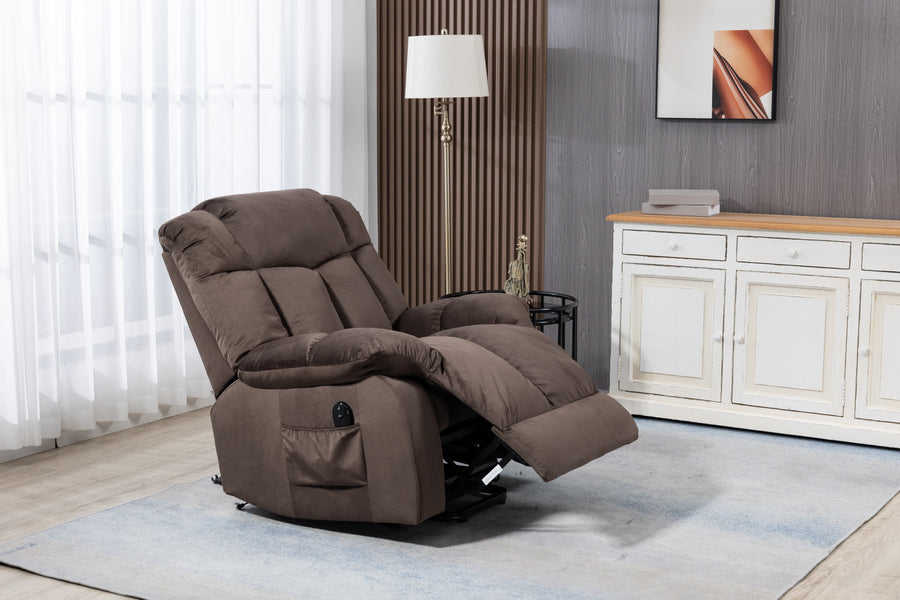 Lift Recliner, Electric Power Lounge Single Sofa for Elderly and Disabled, Heavy Duty Reclining Chair with Remote Control, Plush Fabric Sofa Living Room Chair with Overstuffed Design, Coffee, SS438