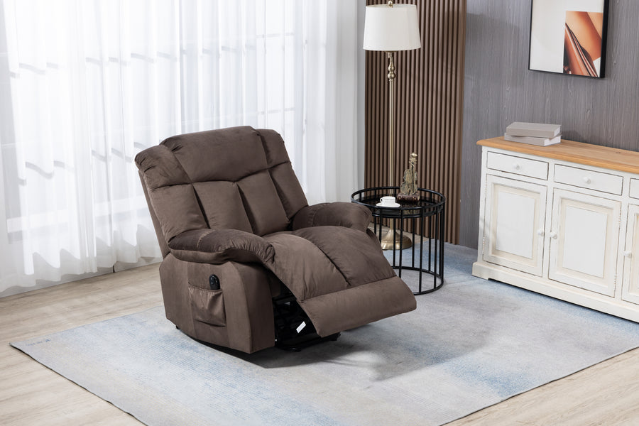 Lift Recliner, Electric Power Lounge Single Sofa for Elderly and Disabled, Heavy Duty Reclining Chair with Remote Control, Plush Fabric Sofa Living Room Chair with Overstuffed Design, Coffee, SS438
