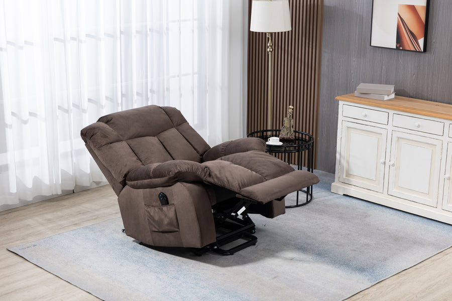 Lift Recliner, Electric Power Lounge Single Sofa for Elderly and Disabled, Heavy Duty Reclining Chair with Remote Control, Plush Fabric Sofa Living Room Chair with Overstuffed Design, Coffee, SS438