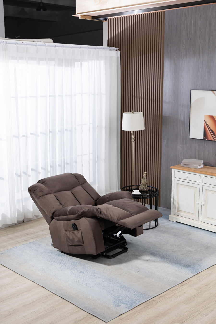 Lift Recliner, Electric Power Lounge Single Sofa for Elderly and Disabled, Heavy Duty Reclining Chair with Remote Control, Plush Fabric Sofa Living Room Chair with Overstuffed Design, Coffee, SS438