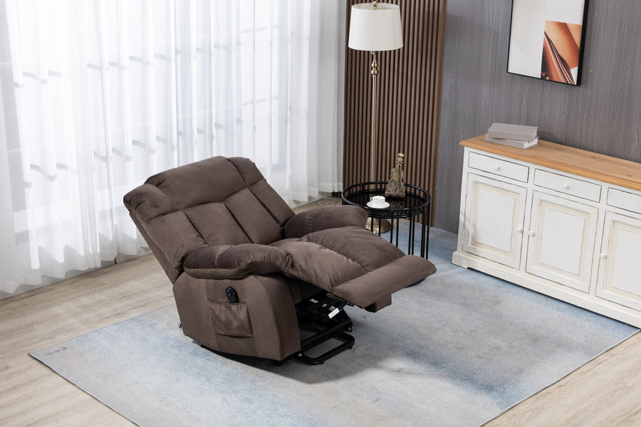 Lift Recliner, Electric Power Lounge Single Sofa for Elderly and Disabled, Heavy Duty Reclining Chair with Remote Control, Plush Fabric Sofa Living Room Chair with Overstuffed Design, Coffee, SS438