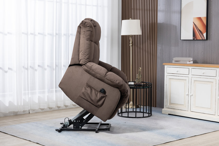 Lift Recliner, Electric Power Lounge Single Sofa for Elderly and Disabled, Heavy Duty Reclining Chair with Remote Control, Plush Fabric Sofa Living Room Chair with Overstuffed Design, Coffee, SS438