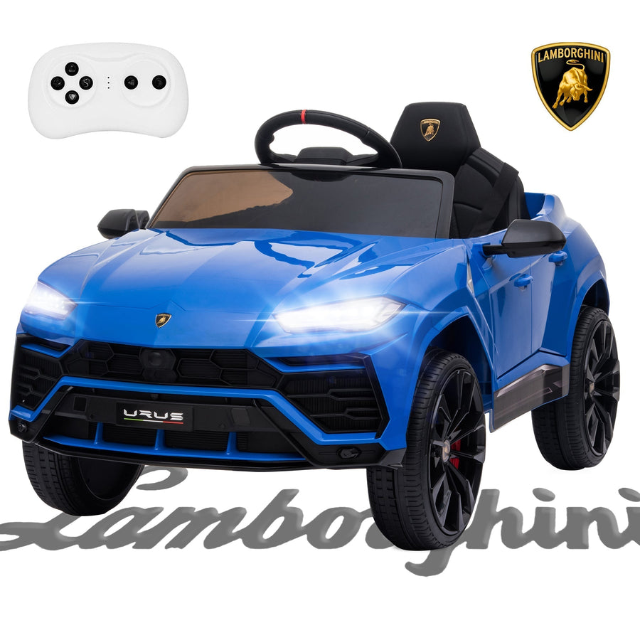 Kids Electric Cars for Backyard, Licensed Lamborghini Ride-on Toy, 12V Rechargeable Battery Electric 4 Tries Car with Remote Control, Horn, Radio, USB Port, Spring Suspension, LED Light, Blue, SS2461