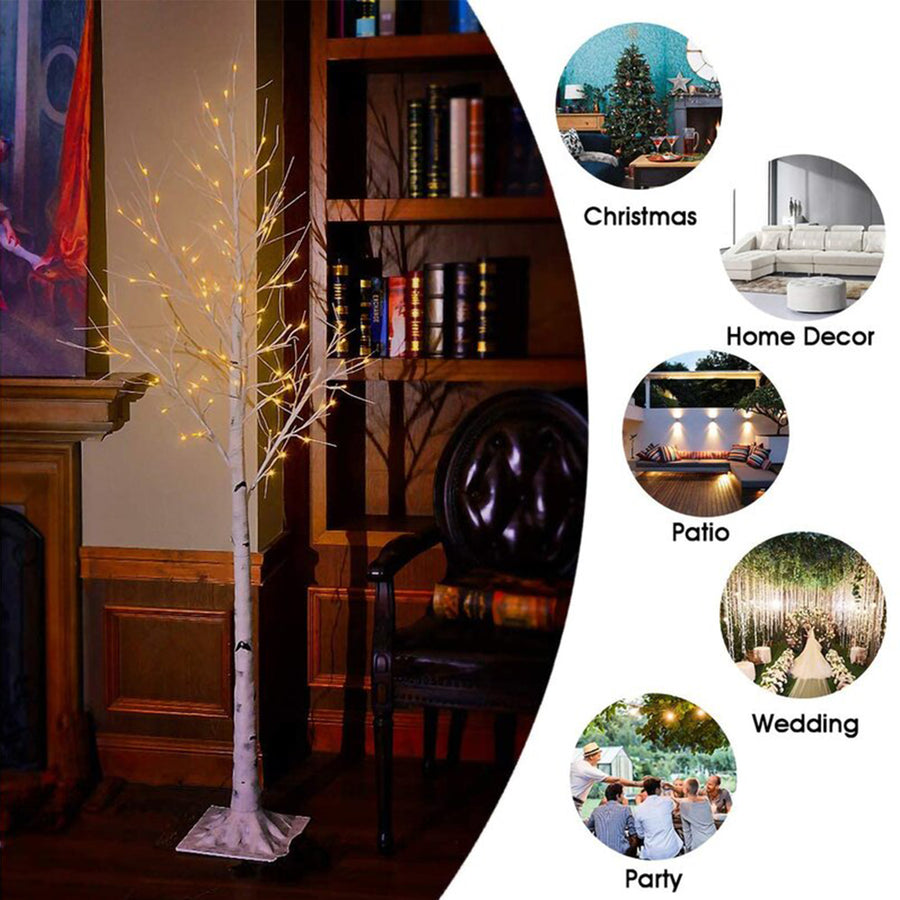 SEGMART 4FT 5 FT 6FT Pre-Lit Christmas Tree with Lights, 3 Piece Lighted LED Birch Christmas Tree, Lighted Tree and Branches for Festival, Wedding, Party, S05