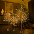 SEGMART 4FT 5FT 6FT White Birch Tree 3PCS Set, Christmas Trees with White Lights, Solid Metal Stand, Decorations for Indoor, Outdoor, White, SS041