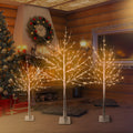 SEGMART 4FT 5FT 6FT White Birch Tree 3PCS Set, Christmas Trees with White Lights, Solid Metal Stand, Decorations for Indoor, Outdoor, White, SS041