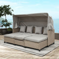 Outdoor Conversation Set, SEGMART 4 Piece Wicker Outdoor Daybed Furniture Sets with Canopy, Lifting Table, UV-Proof Patio Sectional Sofa Set with Cushions for Backyard, Porch, Garden, Pool, LLL177