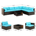 SEGMART Outdoor Conversation Seats Set! 7PCS Patio Conversation Seats Set with Coffee Table, All-Weather Wicker Sofa for Patio & Garden w/2 Corner Seats, 14 Padded Cushions, 2 Pillows, Blue, S1468