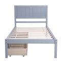 Twin Wood Bed Frame, Kids Platform Twin Bed with 2 Storage Drawers and Headboard, Platform Bed Frame Mattress Foundation with Wood Slat Support for Kids, Teens, White, SS954