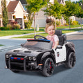 Ride On Toys Kids Police Car, 12V Battery Powered Electric Police Truck with Remote Control, LED Siren Flashing Light, Spring Suspension, Music, Horn, SUV Vehicle Gift for Children, Black, S1758