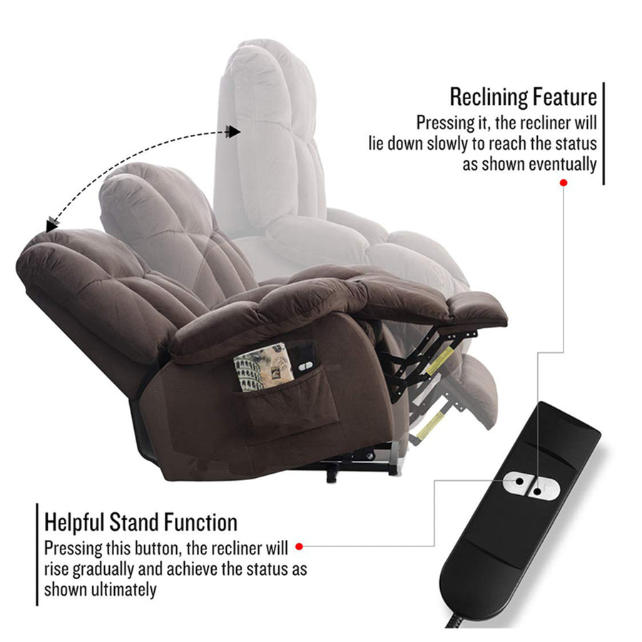 Lift Recliner, Electric Power Lounge Single Sofa for Elderly and Disabled, Heavy Duty Reclining Chair with Remote Control, Plush Fabric Sofa Living Room Chair with Overstuffed Design, Coffee, SS438