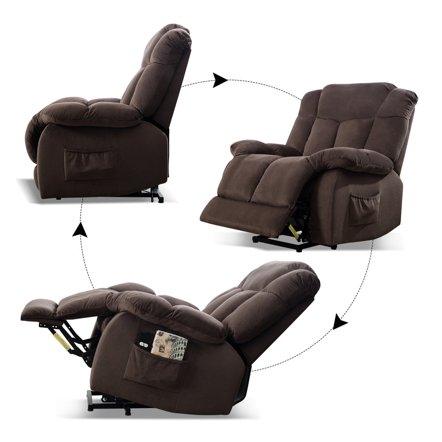 Lift Recliner, Electric Power Lounge Single Sofa for Elderly and Disabled, Heavy Duty Reclining Chair with Remote Control, Plush Fabric Sofa Living Room Chair with Overstuffed Design, Coffee, SS438