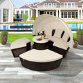 4 Piece Patio Daybed Set, Outdoor Round Daybed with Retractable Canopy, 2 Separates Cushioned Seats & 1 Round Center Table, PE Rattan Conversation Sofa Set for Porch Pool Garden Deck, K2533