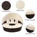 4 Piece Patio Daybed Set, Outdoor Round Daybed with Retractable Canopy, 2 Separates Cushioned Seats & 1 Round Center Table, PE Rattan Conversation Sofa Set for Porch Pool Garden Deck, K2533