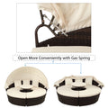 4 Piece Patio Daybed Set, Outdoor Round Daybed with Retractable Canopy, 2 Separates Cushioned Seats & 1 Round Center Table, PE Rattan Conversation Sofa Set for Porch Pool Garden Deck, K2533