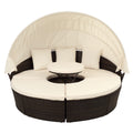 4 Piece Patio Daybed Set, Outdoor Round Daybed with Retractable Canopy, 2 Separates Cushioned Seats & 1 Round Center Table, PE Rattan Conversation Sofa Set for Porch Pool Garden Deck, K2533