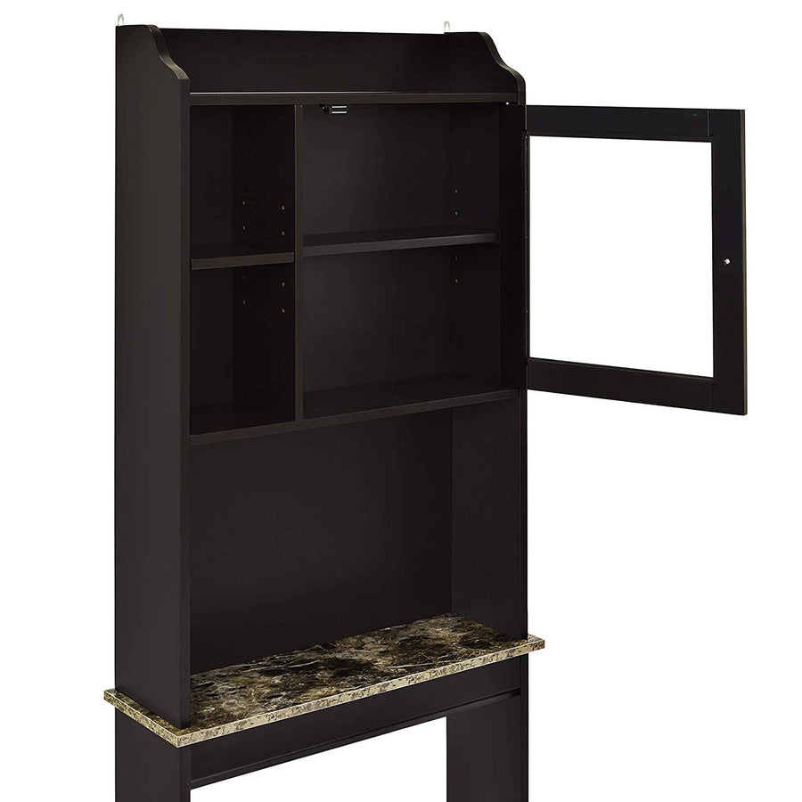 Bathroom Above Toilet Cabinet, Espresso MDF Storage Cabinet, Bathroom Storage Space Saver with Adjustable Shelf & Glass Door Cabinet, Over The Toilet Storage for Bathroom, B29