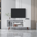 Television Stands for TVs up to 55'', Modern Entertainment Center with 4 Solid Wood Legs, Media Console Table Storage Desk with 2 Cabinet and Open Shelves, White, S9816