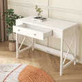 Makeup Vanity Table for Teen Girls, X Design Accent Makeup Vanity Set with Large Storage Drawer, White, S9204