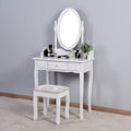 Makeup Vanity Table with Mirror for Teen Girls, Wood Accent Makeup Vanity Set with Drawers & Stool, White, S9204