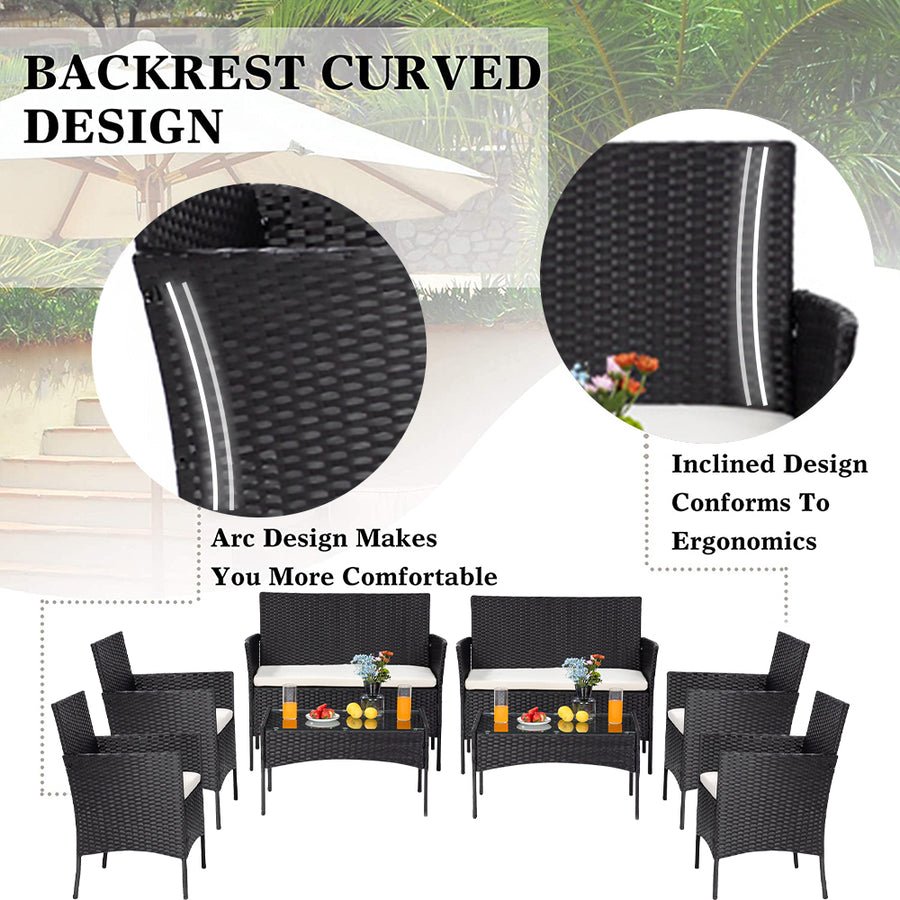 Clearance!Outdoor Patio Furniture Set, 8 Piece Patio Conversation Set with 2 Glass Dining Tables, 2 Loveseats & 4 Wicker Chairs, Modern Outdoor Rattan Wicker Patio Set for Yard, Porch, Pool, L3135
