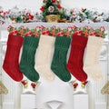 3PCS Christmas Stockings, 18 Inches Large Knitted Xmas Stockings Decoration with Hanging Rope, Fireplace Hanging Stockings for Family Holiday Party Décor, Burgundy Emerald Ivory White