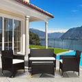 Wicker Chair Set, Upgrade 4 Piece Outdoor Patio Furniture Set with Wicker Chairs, Loveseat & Glass Coffee Table, Modern Rattan Conversation Set Wicker Patio Set for Yard, Porch, Poolside, LLL1728