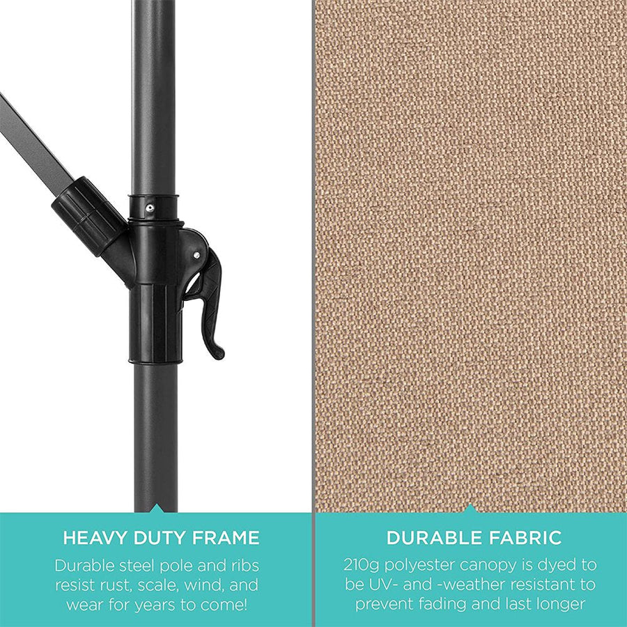 Outdoor Umbrella with Lights, 10FT Solar LED Offset Patio Umbrella, Hanging Cantilever Market Patio Umbrella with Crank, Cross Base, Backyard Offset Umbrella for Garden Pool Deck, L6085